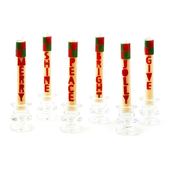 MACKENZIE-CHILDS Merry & Bright Mini Dinner Candles Set of 6 Holiday Decor NEW - Picture 2 of 2